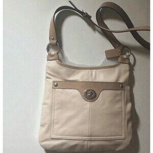 COACH Penelope Ivory Leather Snakeskin Brown Trim Crossbody Bag